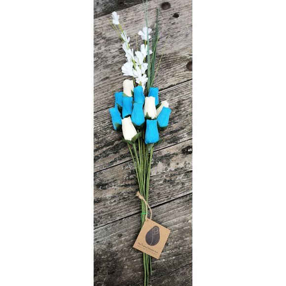 1 Dozen It's A Boy Light Blue and White The Original Wooden Rose Flower Bouquet - Picture 6 of 9